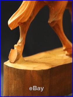 Vintage Wood Hand Carved Solid Sculpture of a Standing Horse Figurine