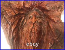 Vintage Wood Hanging Sculpture Of Old Mans Face Signed Moore