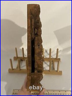 Vintage Wood Hindu Sculpture Panel Hand Carved Deity Religious Moteif