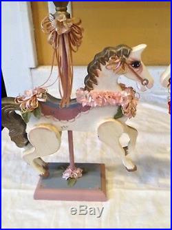 Vintage Wood Horses Jr Wooden Lot Of 2 Carousel Carving Hand Painted Pole