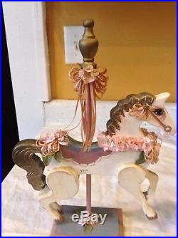 Vintage Wood Horses Jr Wooden Lot Of 2 Carousel Carving Hand Painted Pole