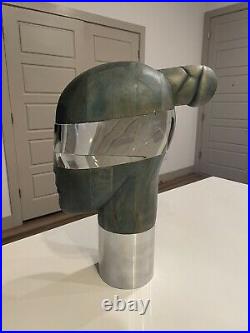 Vintage Wood Metal Glass Terra Cotta Warrior Sculpture