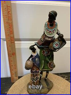 Vintage Wood Motherhood African Abstract Sculpture 14 Multi Color