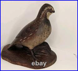 Vintage Wood Quail Carving Sculpture Signed RD Lewis 10-30-1980 Hunting Decor
