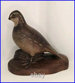 Vintage Wood Quail Carving Sculpture Signed RD Lewis 10-30-1980 Hunting Decor