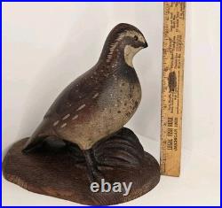 Vintage Wood Quail Carving Sculpture Signed RD Lewis 10-30-1980 Hunting Decor