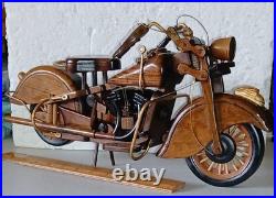 Vintage Wood Sculpture 16 inch 1930's Indian Motorcycle, Hand Made Not a Kit