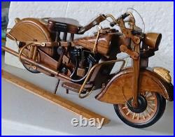 Vintage Wood Sculpture 16 inch 1930's Indian Motorcycle, Hand Made Not a Kit