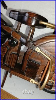 Vintage Wood Sculpture 16 inch 1930's Indian Motorcycle, Hand Made Not a Kit