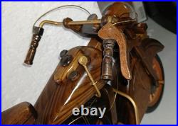 Vintage Wood Sculpture 16 inch 1930's Indian Motorcycle, Hand Made Not a Kit