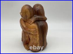 Vintage Wood Sculpture Abstract Man And Woman Hugging Each Other
