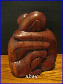 Vintage Wood Sculpture Abstract Man and Woman Hugging