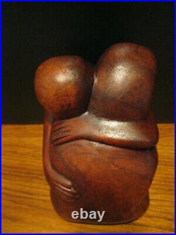 Vintage Wood Sculpture Abstract Man and Woman Hugging