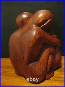 Vintage Wood Sculpture Abstract Man and Woman Hugging