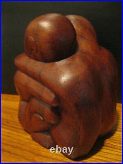 Vintage Wood Sculpture Abstract Man and Woman Hugging