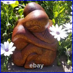 Vintage Wood Sculpture Abstract Man and Woman Hugging