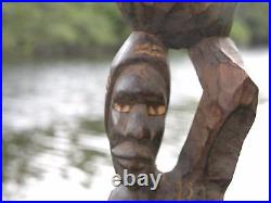 Vintage Wood Sculpture African Folk Art Woman Handmade Old Wood Statue