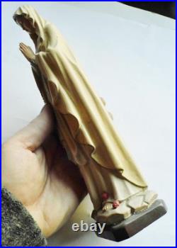 Vintage Wood Sculpture Blessed Virgin Mary Holy Figure by Franco Italy 11in Hand