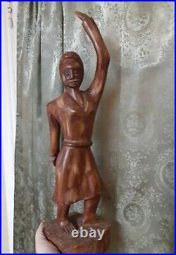 Vintage Wood Sculpture Carving Woman Mid-century Mahogany Haiti Tall Unusual