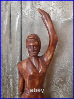 Vintage Wood Sculpture Carving Woman Mid-century Mahogany Haiti Tall Unusual