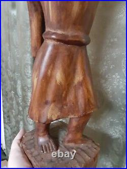 Vintage Wood Sculpture Carving Woman Mid-century Mahogany Haiti Tall Unusual