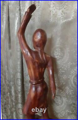 Vintage Wood Sculpture Carving Woman Mid-century Mahogany Haiti Tall Unusual