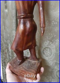 Vintage Wood Sculpture Carving Woman Mid-century Mahogany Haiti Tall Unusual