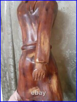 Vintage Wood Sculpture Carving Woman Mid-century Mahogany Haiti Tall Unusual