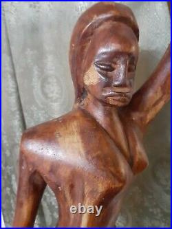 Vintage Wood Sculpture Carving Woman Mid-century Mahogany Haiti Tall Unusual