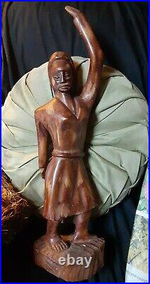 Vintage Wood Sculpture Carving Woman Mid-century Mahogany Haiti Tall Unusual