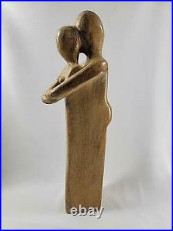 Vintage Wood Sculpture, Embracing Couple 1998 Modernist Design