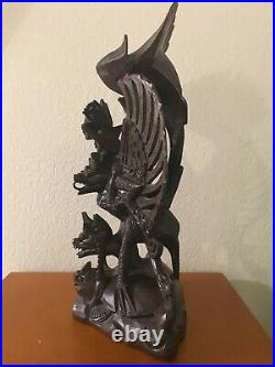 Vintage Wood Sculpture Figurine Vishnu Riding Garuda, Serpent, Bali, 17, Nice