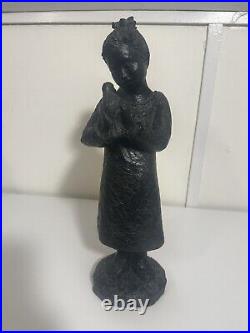 Vintage Wood Sculpture- Girl With Bird Artist SIGNATURE/BRAND Beautiful Piece