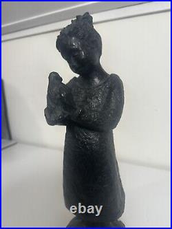 Vintage Wood Sculpture- Girl With Bird Artist SIGNATURE/BRAND Beautiful Piece