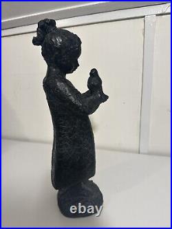 Vintage Wood Sculpture- Girl With Bird Artist SIGNATURE/BRAND Beautiful Piece