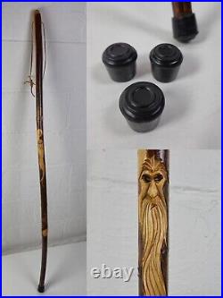 Vintage Wood Spirit Wizard Walking Stick Carving Hiking Staff Refinished