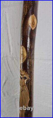 Vintage Wood Spirit Wizard Walking Stick Carving Hiking Staff Refinished