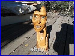 Vintage Wood Statue/Sculpture Abstract Art Unique Decor Figure Face Odd Strange