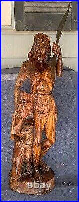 Vintage Wood Statue Sculpture Carving Native American Indian Warrior with Family