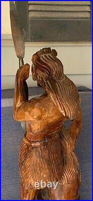 Vintage Wood Statue Sculpture Carving Native American Indian Warrior with Family
