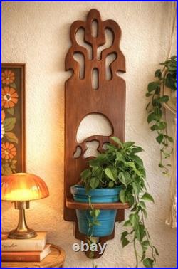 Vintage Wood Wall Sculpture Panel 39 Mushroom & Monstera 1970s Groovy