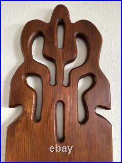 Vintage Wood Wall Sculpture Panel 39 Mushroom & Monstera 1970s Groovy