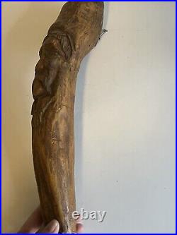 Vintage Wood spirit Carved man withbeard Wizard Hand Carved sculpture Folk Art