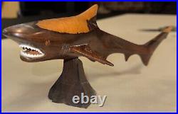 Vintage Woodcarving Shark Sculpture Stunning Walnut Wood 13.5 High Quality