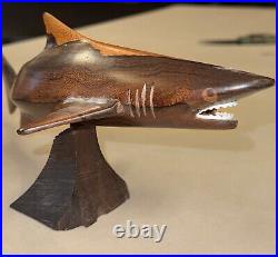 Vintage Woodcarving Shark Sculpture Stunning Walnut Wood 13.5 High Quality