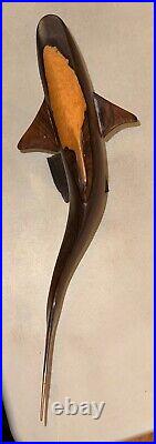 Vintage Woodcarving Shark Sculpture Stunning Walnut Wood 13.5 High Quality