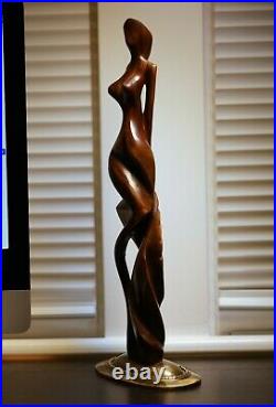 Vintage Wooden Female Nude Abstract Art Sculpture Signed R&G 1977 (48cm)