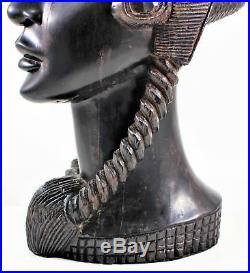 Vintage Wooden Hand Carved African Woman Bust Sculpture from Ebony/Ironwood 17