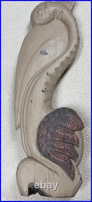 Vintage Wooden Hand Carved Folk Art Sculpture Pelican MCM 32 Tall