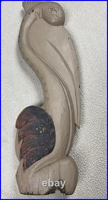Vintage Wooden Hand Carved Folk Art Sculpture Pelican MCM 32 Tall
